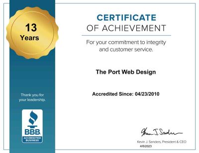 Better Business Bureau 13 years Achievement-Club-Certificate